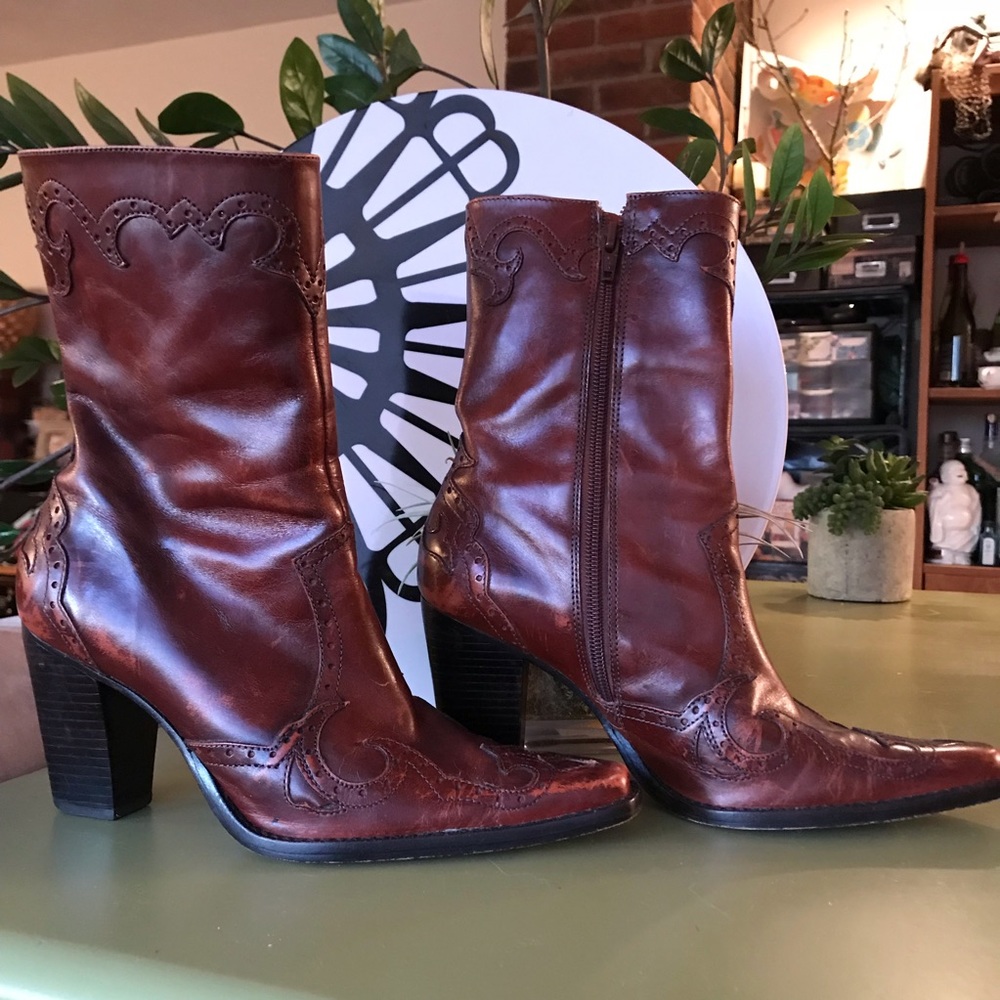 ANTONIO MELANI cowboy style mahogany brown boots 7